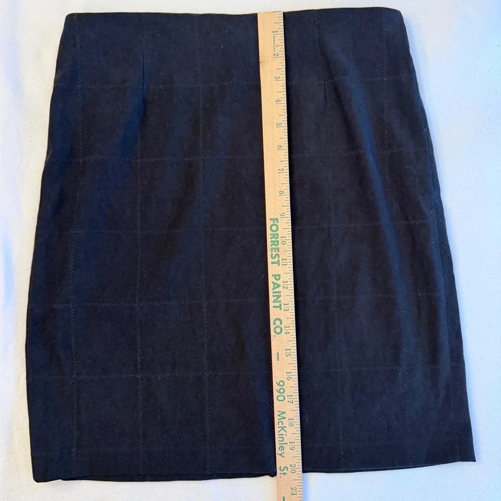 Talbots Suede Pencil Skirt Patchwork Women 10P Black Stretch 90s Minimalist Chic